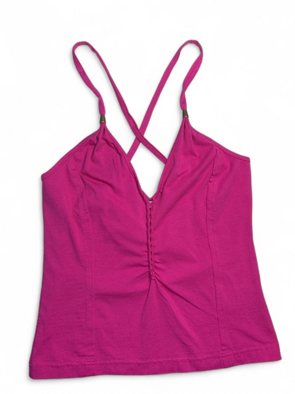 Anthropologie Magenta Ruched Cross-Back Camisole